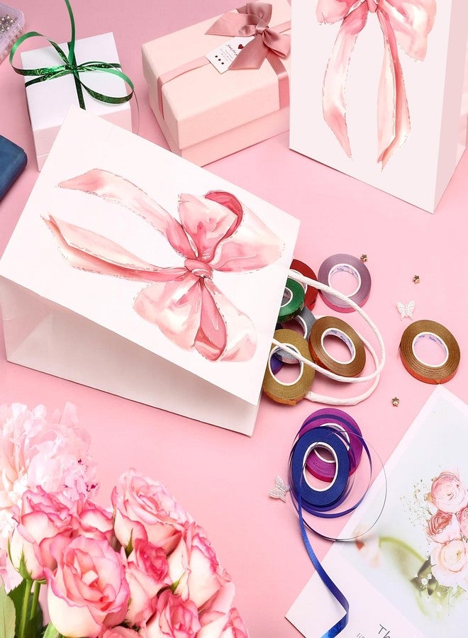 Draupnir 12PCS Coquette Pink Bow Paper Gift Bags, Party Favor Bags, Pink Goodie Bags for Birthday&Bachelorette Party Decoration Coquette Bow Gift Pouches with Handles 8.3x5.9x3.1 Inch - Image 3